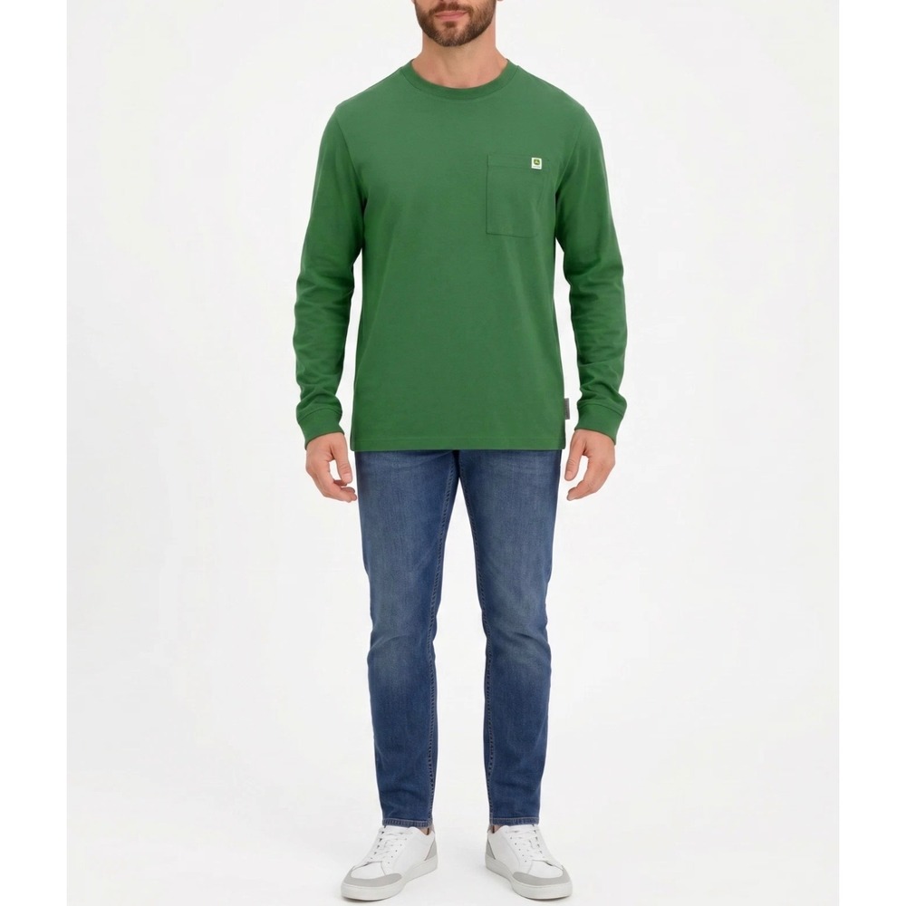 John Deere Mens Long Sleeve Pocket T-Shirt JD Green Cotton Tee •M• Americana